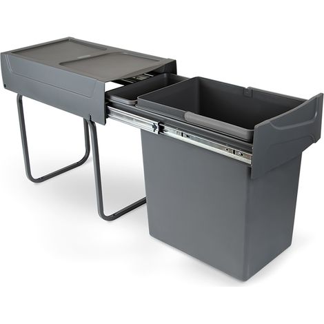 Emuca – Poubelle tri sélectif 20L – Montage inférieur avec extraction manuelle – Acier et plastique gris anthracite – Pour modules 264mm de large