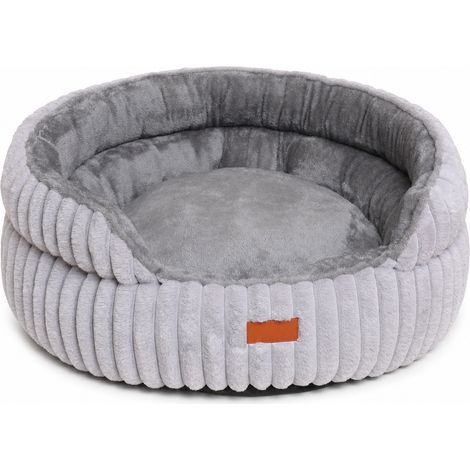 Panier Rond en Peluche pour Chats et Chiens, Épais et Chaud, Gris (1/5)