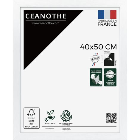 Cadre Photo Blanc 40x50 cm et 50x40 cm - Cadre Photo Bois FSC - Convient au Format A3 – Fabriqué en France – Cadre Photo Karma Blanc - Verre acrylique Incassable (1/5)