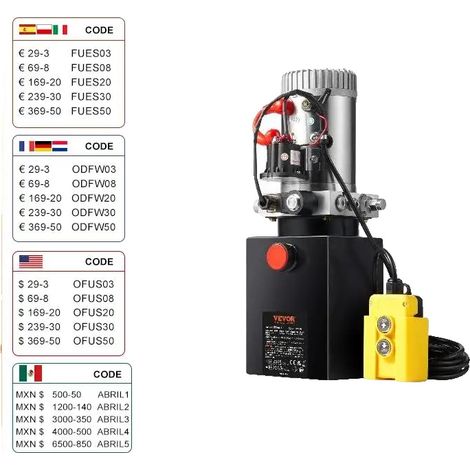 Pompe hydraulique, capacité de 8 quarts, pression maximale de 3200 PSI, moteur 12V CC, puissance de 1,6 kW, vannes de sécurité intégrées (1/5)