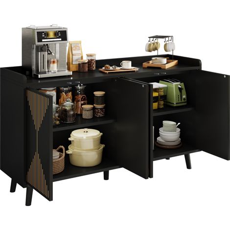 Küchensideboard mit 4 Türen, Verstellbaren Einlegeböden und Offenem Fach für Esszimmer aus MDF Schwarz, 140 x 40 x 84 cm (1/5)