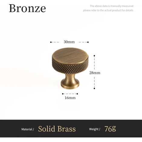 Poignées de placard Santaya en laiton massif antique, motif moleté en croix, couleur bronze, entraxe 320 mm, longueur 30 mm. (1/5)
