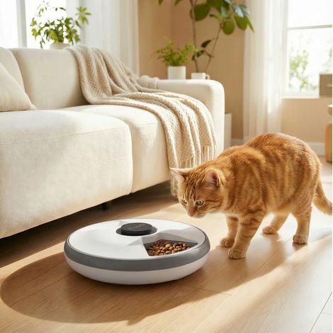 Kabelloser Futterautomat für Katzen, 6 Mahlzeiten, LED, grau HAVRYA (1/3)
