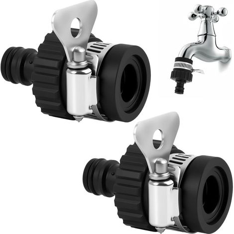 2-piece universal tap adapter for garden hose and pool, rubber and brass connectors with metal handle, compatible with kitchen, washing machine and garden taps (1/5)