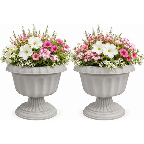 Jardinières sur pied pour extérieur (25 cm) – Lot de 2 pots en plastique adaptés aux terrasses, jardins et porches (1/5)