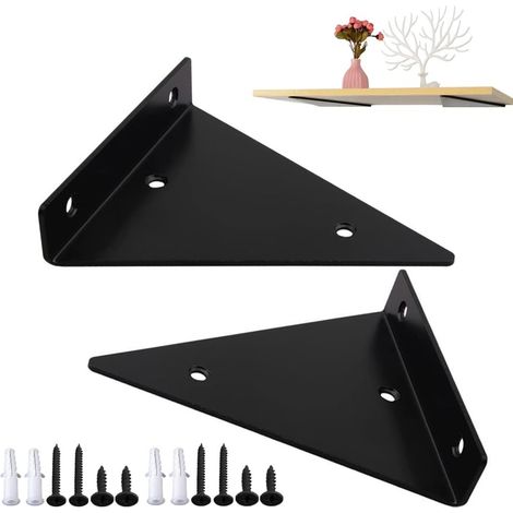 Support D'étagère en Triangle en Métal Flottant,Equerre Etagere Mural Aveugles Dissimulés,Chambre à Coucher Salon Salle de Bain Bricolage Décoration Support,2 Pièces (14x13cm/5.5x5.1in,noir)-Fei Yu (1/4)
