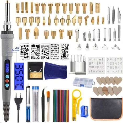 Kit de Pyrogravure sur Bois 109 Pcs, Outils de Gravure Température Réglable avec Crayons de Couleur (1/5)