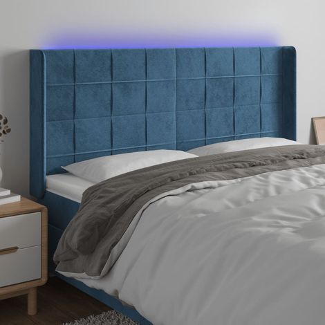 vidaXL Testiera a LED Blu Scuro 203x16x118/128 cm in Velluto (1/5)