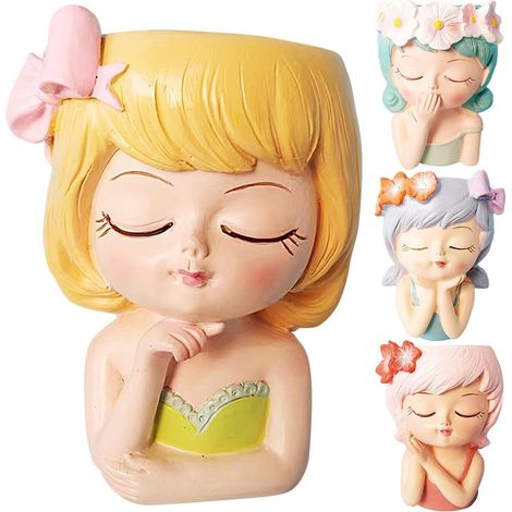 Lot de 4 pots de fleurs en résine - Motif tête de fée - Pour fille - (1/5)