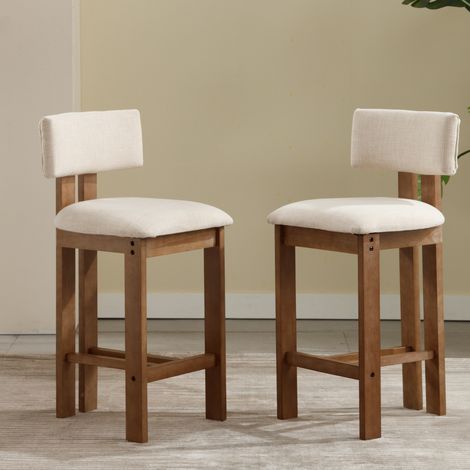 Wahson 2 PZ Sgabelli da Cucina in Tessuto di Lino Sgabello, Sgabelli Cucina con Gambe Sedie Alte Senza Braccioli Sgabelli Rustiche per Sala da Pranzo/Ristorante/Bar, Beige