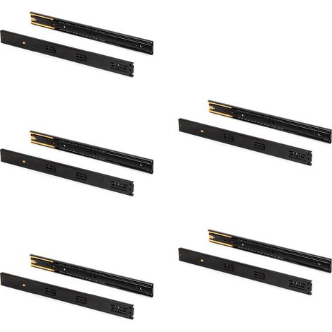 Emuca Set mit 5 Kugelführungen für Schubladen, Höhe 45 mm, Tiefe 500 mm, Vollauszug, sanftes Schließen, Schwarz