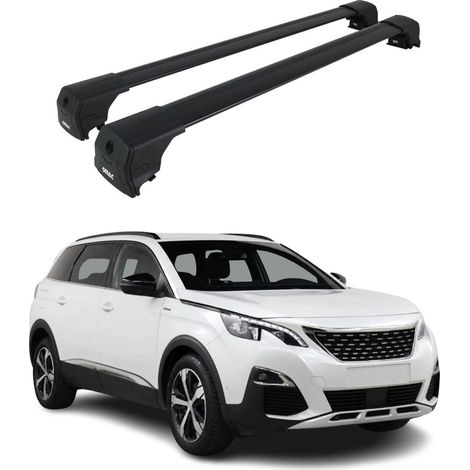 OMAC Aluminium Dachträger Querträger für Peugeot 5008 II 2017-2024 – City Crash – ISO/PAS 11154:2006 – Abschließbar – Max. 75 kg – 2 Stangen Schwarz (1/5)