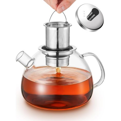 Théière en verre de 1500 ml - Théière en verre borosilicate résistant à la chaleur - Théière en verre avec infuseur - Théière avec réchaud - Convient pour infuser du thé, thé à fleurs (1/5)