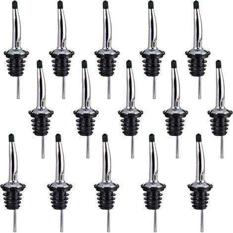 15 Becs Verseurs Acier Inoxydable - Design Conique Anti-Fuite - Pour Bars Restaurants et Clubs - Compatible Bouteilles Standard - Argent et Noir (1/5)