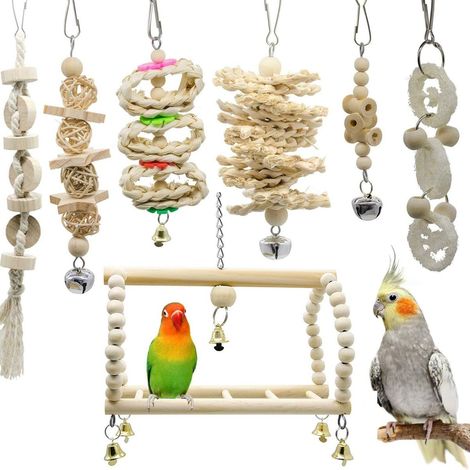 Ensemble pour oiseau perroquet balançoire jouets à mâcher horloge suspendue cage KLB