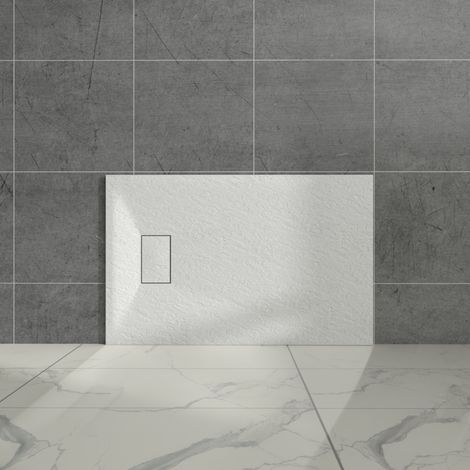 Aquariss White Rectangular Shower Tray Slate Effect SMC Slip-Resistant Shower Base for Enclosures 1000x700mm with Waste (1/5)