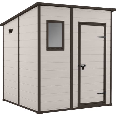 Manor Pent 6x6 - Casetta da Giardino 183,50x200x185 cm 1 Anta per deposito attrezzi finitura effetto legno graffiato in Resina Beige