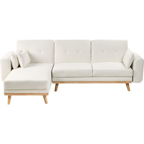 Sofá esquinero tapizado en forma de L asiento acolchado derecho de tela blanco Kaarina (1/5)