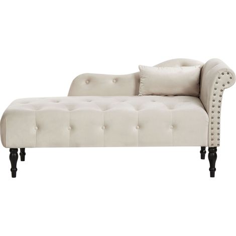 Chaise longue retrò a destra in velluto con cuscino Beige Chiaro Ivry (1/5)