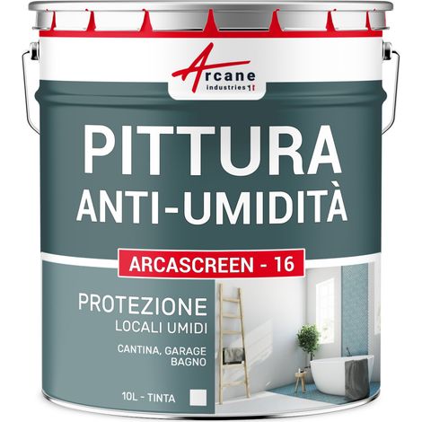 Pittura Antiumidità per Muri Umidi del bagno o della cantina: ARCASCREEN - 16 ANTI UMIDITÀ - 10 L (fino a 40 m²) - ARCANE INDUSTRIES