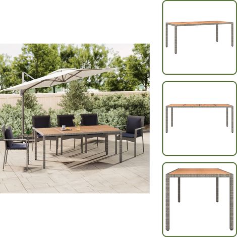 Tavolo in rattan - vidaXL Tavolo Giardino Piano Legno Grigio Polyrattan e Massello Acacia - Tavolo in acciaio