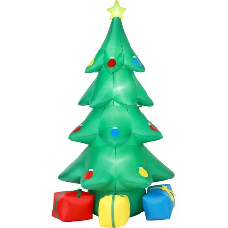 Sapin de Noël gonflable de 300 cm avec lumières LED étoiles RGB, boîtes cadeaux, format XXL, étanche IP44, idéal pour les fêtes de Noël. (1/5)
