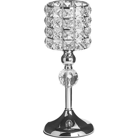 Candle Holder Silver Metal Glass Glam AVORD