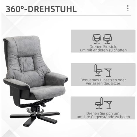 Fauteuil relaxant pivotant 360° avec repose-jambes, inclinaison 135°, tissu respirant, dimensions 78x82,5x109 cm, gris (1/4)