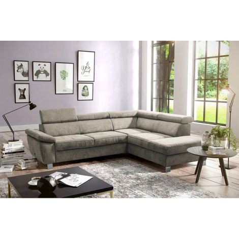 Canapé d'angle en tissu luxe 5 places LUGO beige, angle droit (1/5)