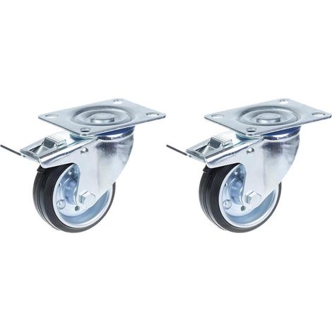 Roulettes pivotantes de 80 mm (3") avec pneus en caoutchouc, avec frein, capacité de charge de 140 kg, lot de 2 (1/5)