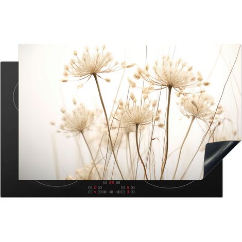 PROTECTION PLAQUE INDUCTION Fleurs - Blanc - Lumière du soleil Cuisine Accessoire 85x52 cm