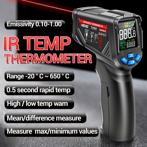 Termometro a infrarossi senza contatto ANENG TH05 -20 ℃ 650 ℃/-4 ℉ 1202 ℉ Sensore laser IR Circuito Test industriali Tester di temperatura per tubi di riscaldamento a pavimento Tester di misurazione (1/5)