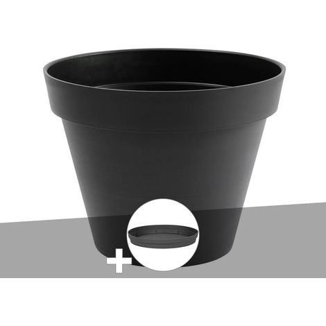 EDA – Pot de fleur rond Toscane Ø 80 cm H.66 cm anthracite – Contenance 170 L – Résistant au gel et aux UV – Avec zone de rétention d'eau