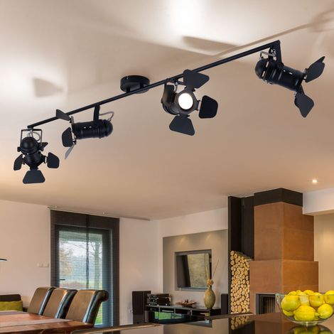 Deckenleuchte Deckenstrahler Esszimmerleuchte Spotleuchte Deckenlampen mit verstellbaren Filmspots, Metall schwarz, 4x GU10 Fassung, LED 4,5W 400Lm 3000K warmweiß, L 125 cm