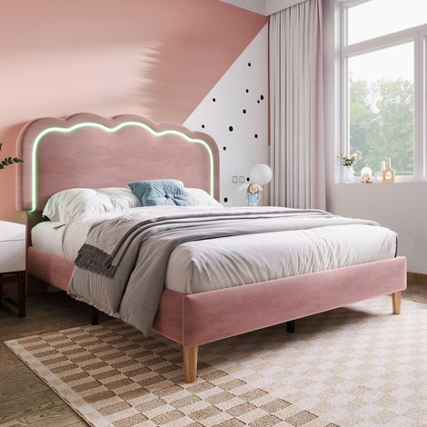 letto matrimoniale 140x200 LED velluto rosa OKMYHOME (1/5)