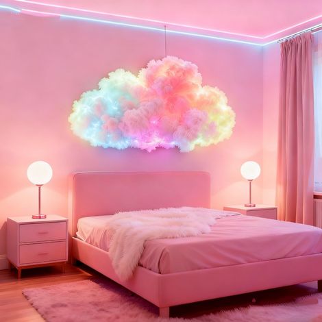 Décoration LED nuage d'orage alimentée par USB avec rythme musical et effet de changement de couleur, plafonnier 3D pour chambre ou salle de jeux, 2 m.