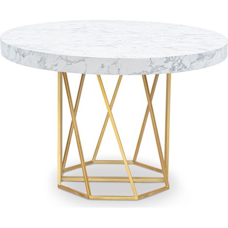 Table ronde extensible Yasmina Effet Marbre et pieds Or