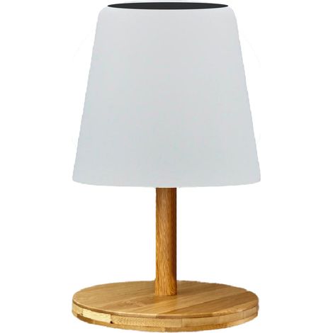 Lampe de table solaire et rechargeable - LUMISKY - STANDY MINI WOOD SOLAR - H25 cm - LED blanc chaud et blanc dimmable (1/5)