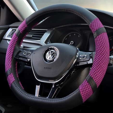 D Forme Couvre Volant de Voiture Haute Qualite Volant Universel Respirant Volant Durablede Protecteur Antidérapant pour diamètre 38cm(15\") (D- Violet)- (1/4)