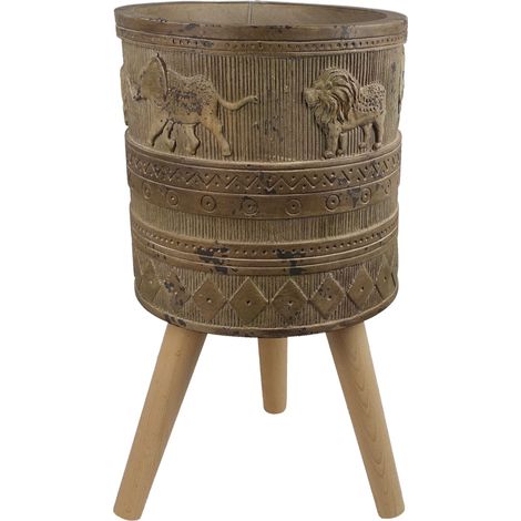 55cm x 29cm Jungle Planter with Legs Embossed Lion Elephant Large (1/5)