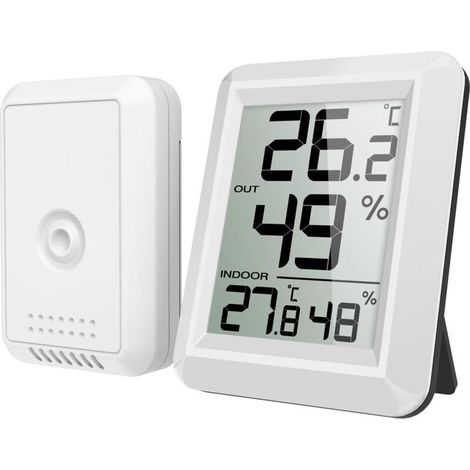 Thermomètre intérieur et extérieur, thermomètre connecté avec capteur extérieur sans fil, thermomètre hygromètre numérique avec grand écran LCD, interrupteur ℃/℉, adapté au bureau, à la maison, à la c (1/4)