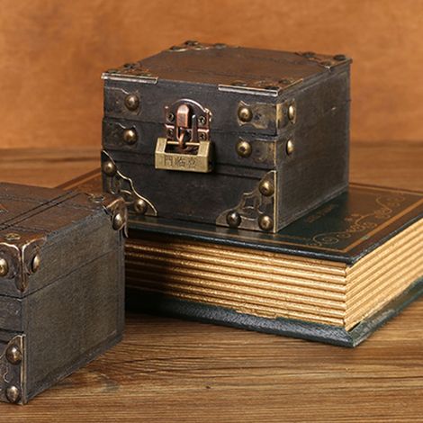 Retro-Aufbewahrungsbox aus Holz, Schatztruhe für Escape Games, Schmuckkästchen mit Verschluss für Halsketten und Ohrringe, Geschenkverpackung (1/5)