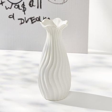 Vase décoratif moderne en céramique blanche pour centres de table, fleurs de la pampa, salon, décoration de table, chambre (rond) (1/2)