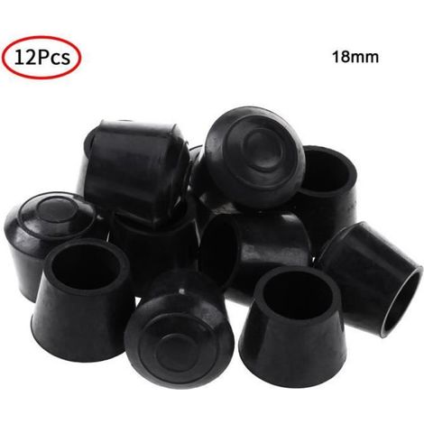 18mm Black -12 pièces 10-12-14-16-18-20-22-25mm rond en caoutchouc Tube en acier protecteur chaise pieds embouts casquettes Table (1/4)