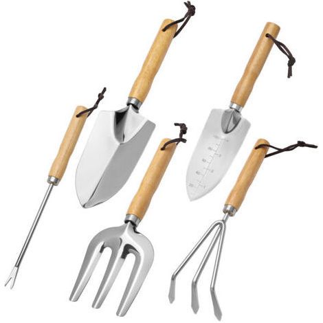 NALOOKAMIC Outils de Jardinage, Ensemble d'outils de Jardin, 5pcs Garden Tool Set, Outil de Jardin Manche en Bois pour Jardinage Plantes Intérieur Extérieur avec Une Pelle Fourchette
