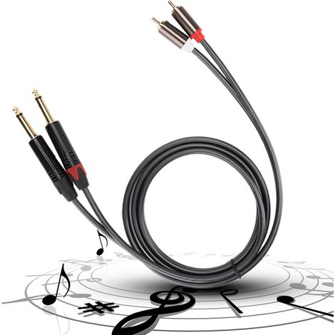 Doppel-RCA-auf-Doppel-6,35-mm-Mono-Audiokabel mit Gehäuse aus Aluminiumlegierung und vergoldeten Steckern, 1,5 m