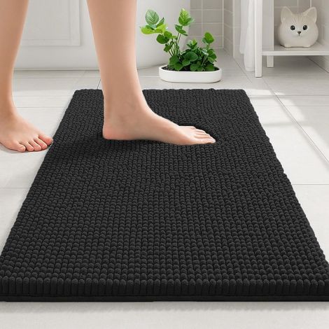 80x50 cm Noir Tapis de Bain Antidérapant en Chenille Douce, Tapis Super Absorbant et à Séchage Rapide, Lavable en Machine, pour Douche, Baignoire, WC ou Salle de Bain (1/5)