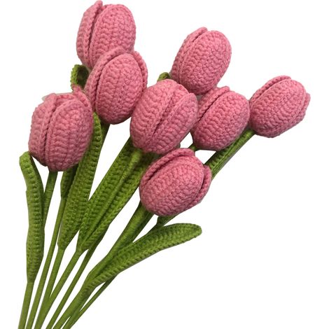 Bouquet de fleurs au crochet, tulipes artificielles, composition florale artisanale au toucher réaliste, idéale pour la décoration intérieure, la décoration de table élégante ou comme cadeau de mariag (1/5)