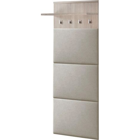 Panneau mural rembouré avec patères"Amario" - Beige/Gris - L 60 x H 157 x P 28cm - Livraison gratuite