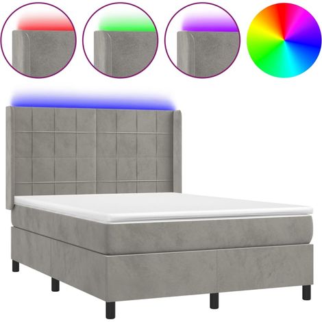 Maison Exclusive - Boxspringbett mit Matratze & LED Hellgrau 140x
